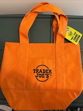 NWT Trader Joe's Orange and Black Canvas Mini Tote Bag - Halloween Trick-or-Trea